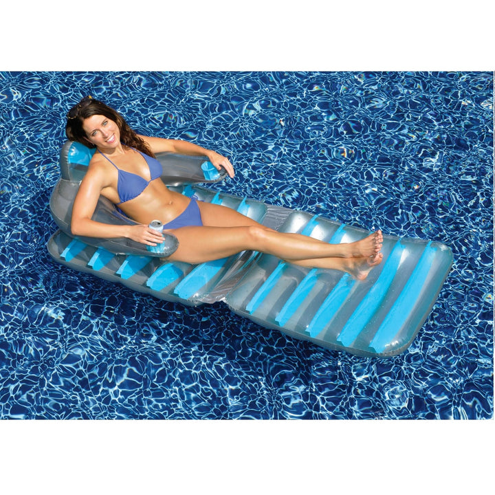 74" Silver and Blue Inflatable Swimming Pool Folding Lounge Chair