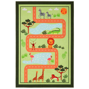 Home Dynamix Everwash Imagine Jungle Road Kids Machine Washable Area Rug, Green/Yellow, 6'x9'