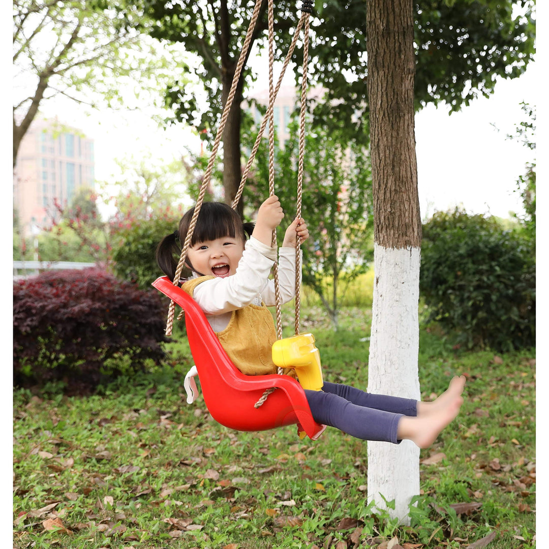 Red Plastic Baby and Toddler Swing Seat with Hanging Ropes