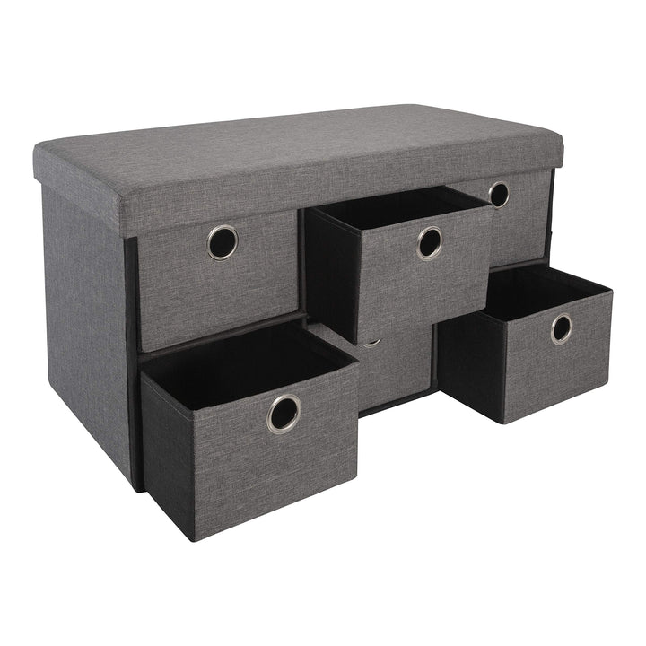 Simplify Grey 6 Drawer Collapsible Storage Ottoman Perfect for