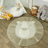 BALTA Mod-Tod Animal Round Shag Kids Rug Lion Tan Ivory