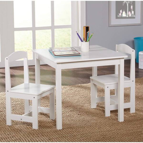 White 3-Piece Kids Table/Chair Set Modern Contemporary Square Space MDF Wood 3 Piece Painted