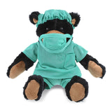 Black Bear Doctor Plush Toy with Scrub Uniform and Cap Outfit 10 Inches Brown Green Polyester