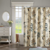 Khaki Blue Birds Floral Pattern Shower Curtain 72"x72" Elegant Kids