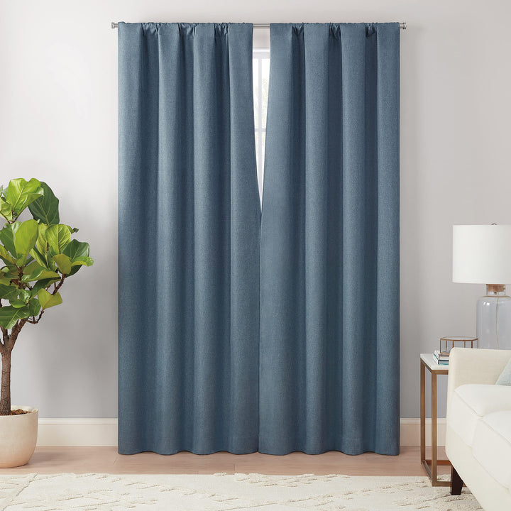 Eclipse Cannes Magnitech 100% Blackout Curtain, Rod Pocket Window Curtain Panel, Seamless Magnetic Closure for Bedroom, Living Room or Nursery, 63 in long x 40 in wide, (1 Panel), Denim Blue