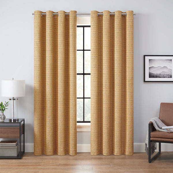 Eclipse Branson Magnitech 100% Blackout Curtain, Grommet Window Curtain Panel, Seamless Magnetic Closure for Bedroom, Living Room or Nursery, 84 in long x 50 in wide, (1 Panel), Honey/ Gold