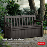 Keter Solana 70 Gallon Storage Bench Deck Box for Patio Furniture