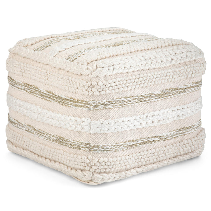 SIMPLIHOME Sommer Square Pouf, Footstool, Upholstered in Natural Handloom Woven Cotton Pattern, for the Living Room, Bedroom and Kids Room, Boho, Contemporary, Modern