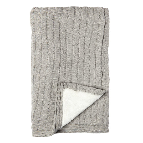 Baby Mode Signature Grey Cable Knit Sherpa Blanket