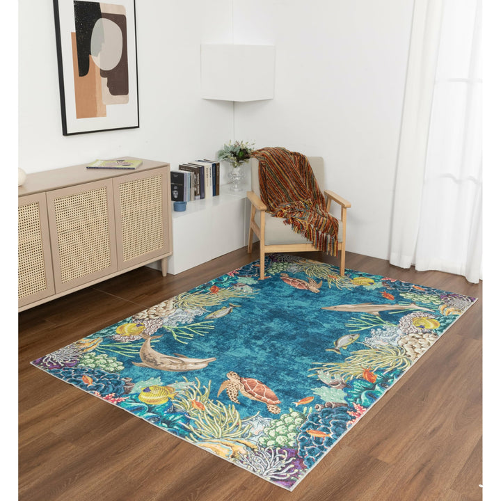 Kids Collection Dolphins and Multi Color Area Rug 5'x'7' 5" X 7"