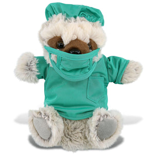 Sloth Hand Puppet Doctor Plush with Cute Scrub Uniform and Cap 9 Inches Green Grey Polyester