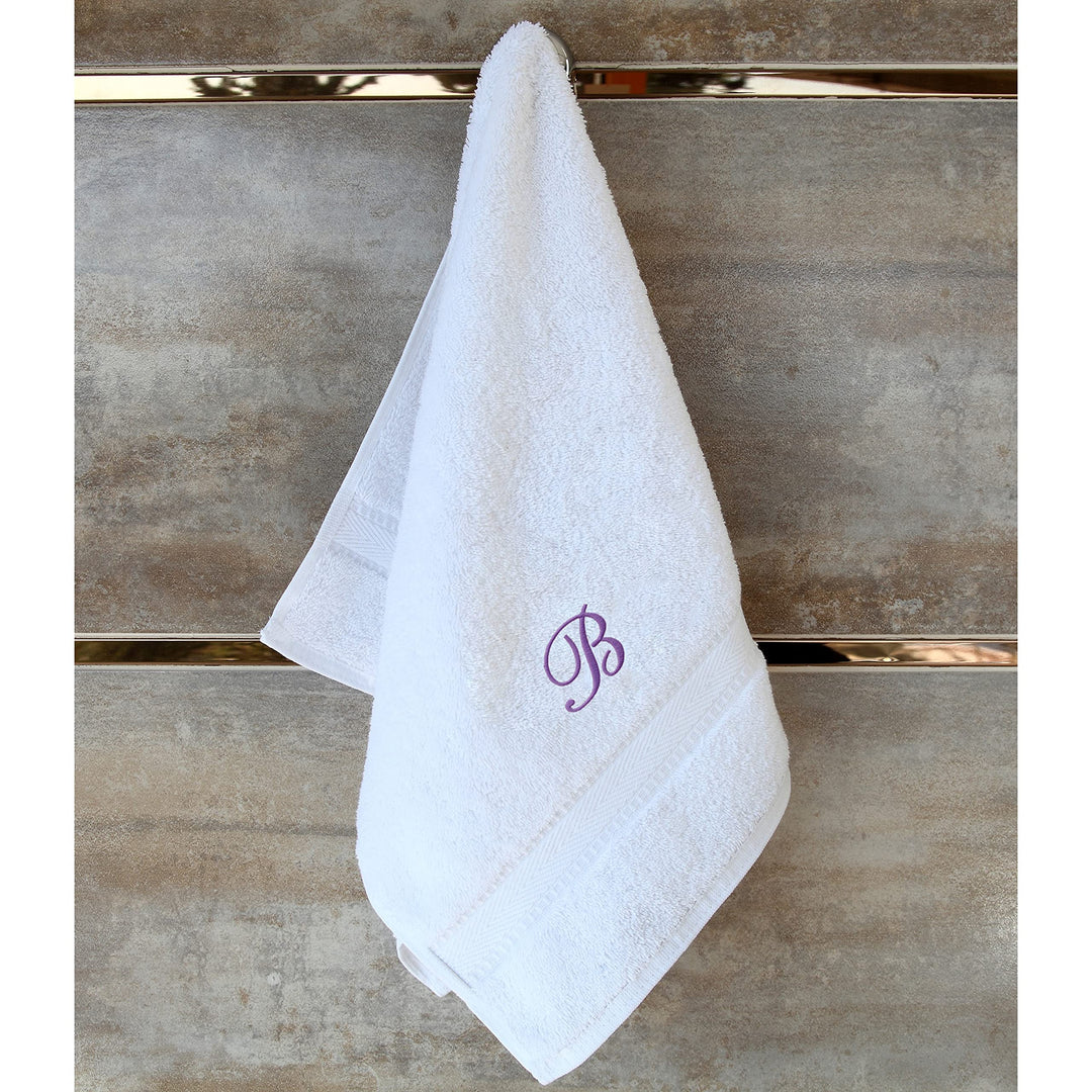 White Turkish Cotton Hand Towels Personalized with Lavender Purple Monogrammed Initial