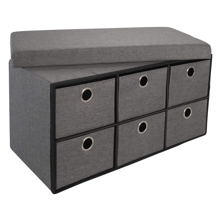 Simplify Grey 6 Drawer Collapsible Storage Ottoman Perfect for