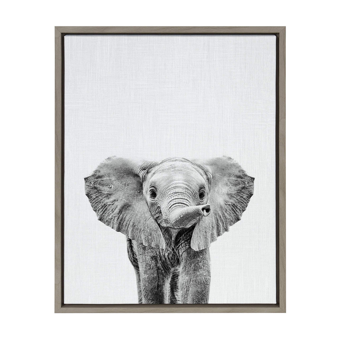 Baby Elephant Framed Canvas by Grey Modern Contemporary