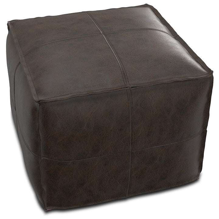 SIMPLIHOME Sheffield 18 Inch Boho Square Pouf in Distressed Sandcastle