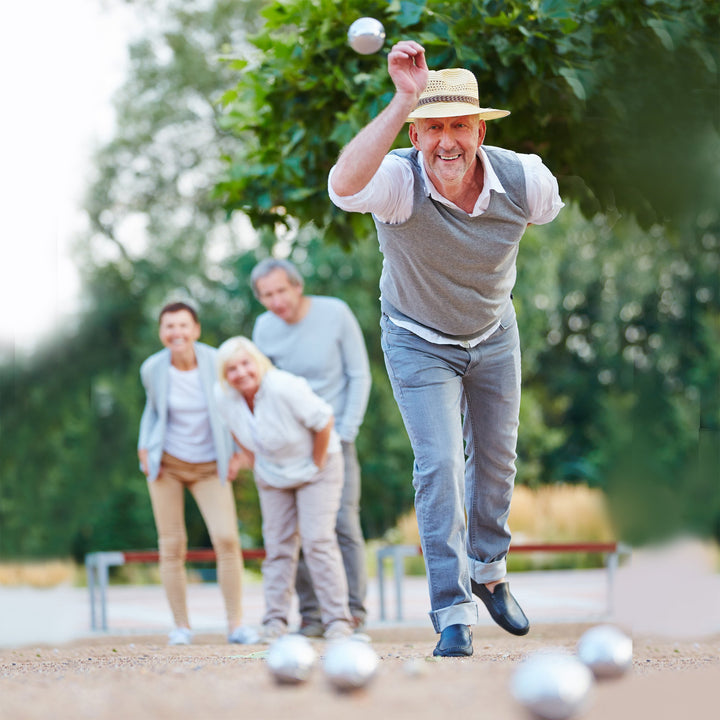 Hey! Play! Petanque/Boules Set for Bocce and More with 8 Steel Tossing Balls, Cochonnet, and Carrying Case- Outdoor Game for Adults and Kids, Silver, 2.875 (80-10606)