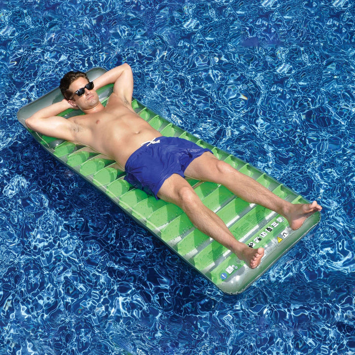 76" Green and Gray Inflatable Sun Tanning Swimming Pool Mattress