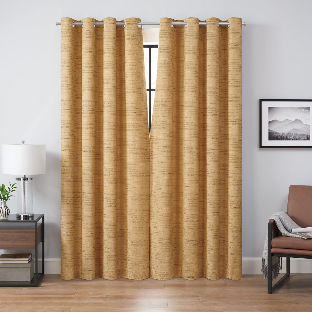 Eclipse Branson Magnitech 100% Blackout Curtain, Grommet Window Curtain Panel, Seamless Magnetic Closure for Bedroom, Living Room or Nursery, 84 in long x 50 in wide, (1 Panel), Honey/ Gold