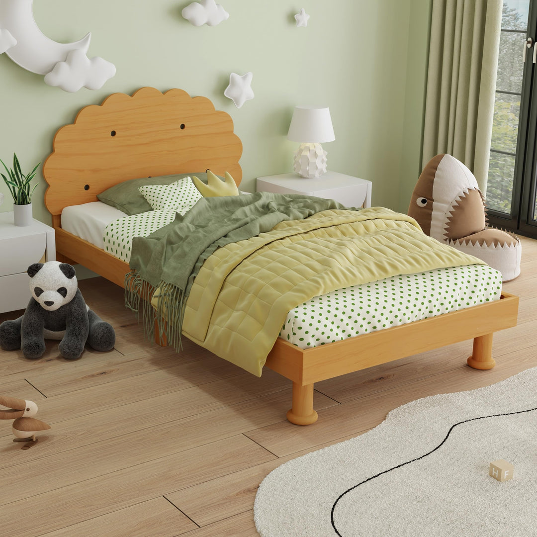 Twin Size Platform Bed Kids Cookie-Shaped Frame for Boys Girls