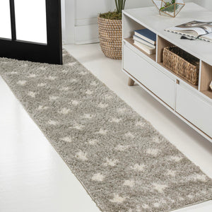 JONATHAN Y MOH403B-28 Cristo Berber Geometric Shag Runner Rug, Contemporary, Modern, Minimalist, Scandinavian, Kids & Novelty for Living Room, Dining Room, Bedroom, Kitchen, Gray/Ivory, 2 X 8