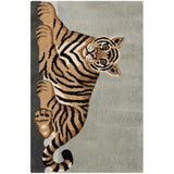 Handmade Wildlife Tiger Wool Rug - 2' X 3' Grey Animal Kids Tween