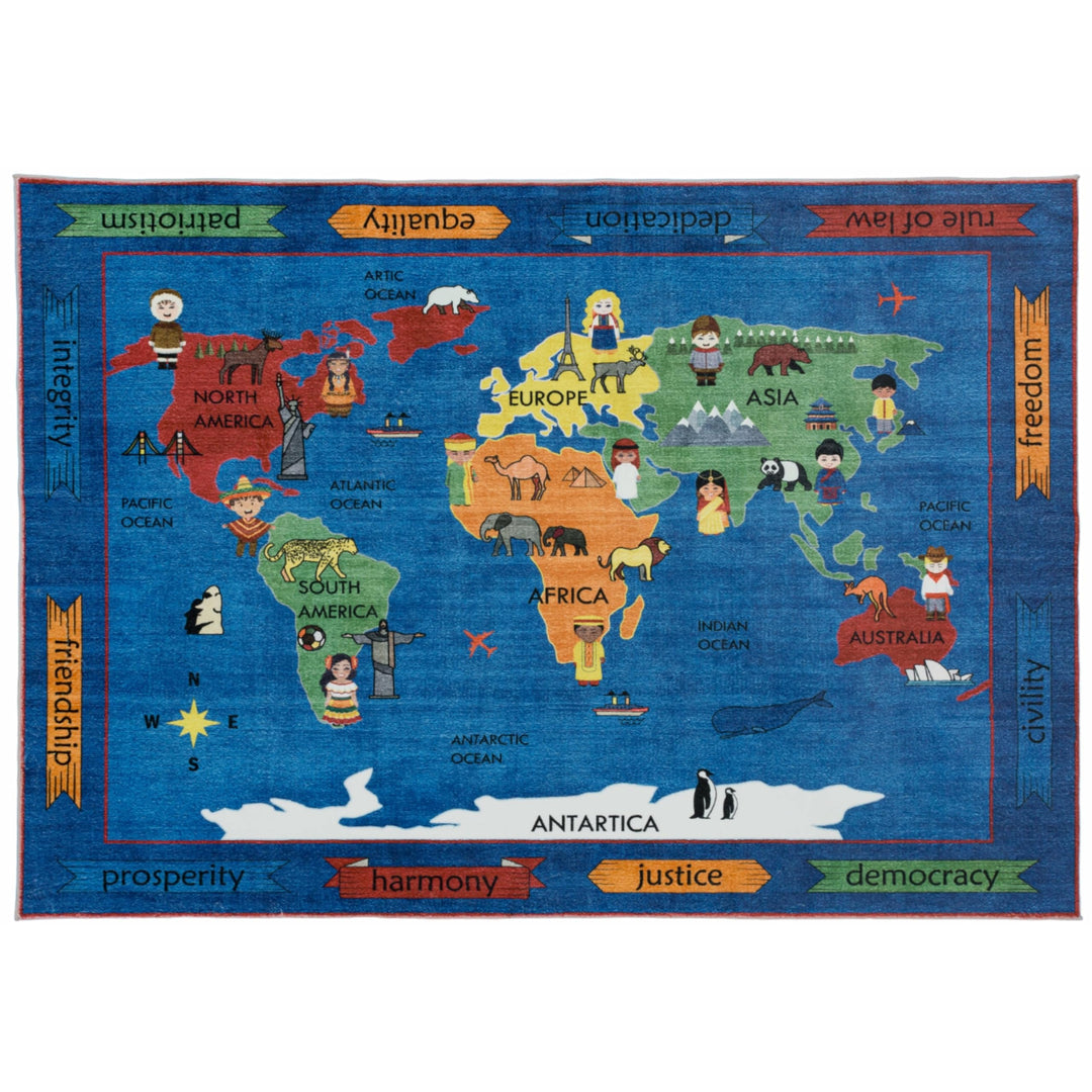 Kids Collection Discover The World Navy Area Rug 5'x'7' 5" X 7" Blue