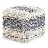 SIMPLIHOME Grady Square Pouf, Footstool, Upholstered in Blue, Natural Handloom Woven Wool and Cotton, for the Living Room, Bedroom and Kids Room, Boho, Contemporary, Modern