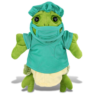 Sea Turtle Doctor Plush Hand Puppet with Scrub Uniform and Cap 10 Inches Green Polyester