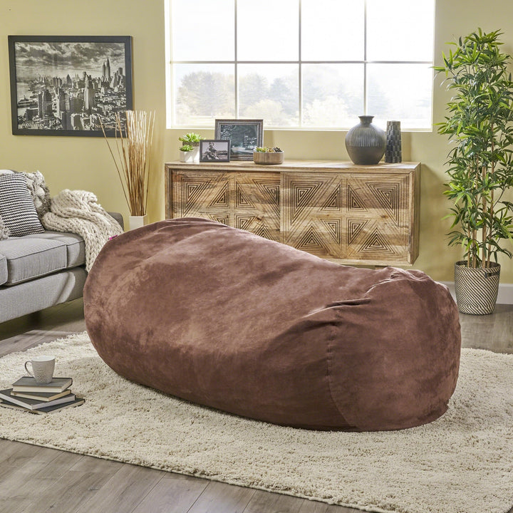 mfortable Cylindrical Suede Bean Bag with Microfiber Brown Modern