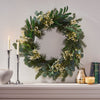 30 inch Eucalyptus and Pine Artificial Silk Wreath with Baby's Breath Green + White, Multicolor, Medium