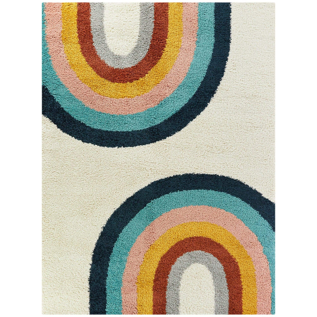 Double Rainbow Kids Area Rug 5'3" X 7' Blue Cream Pink Novelty