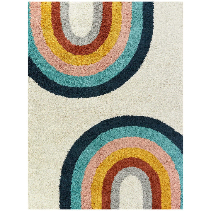 Double Rainbow Kids Area Rug 5'3" X 7' Blue Cream Pink Novelty