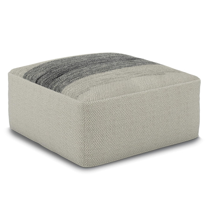 SIMPLIHOME Sabella 20 Inch Boho Square Woven Outdoor/ Indoor Pouf in Grey and White Recycled PET Polyester, For the Living Room, Bedroom and Kids Room