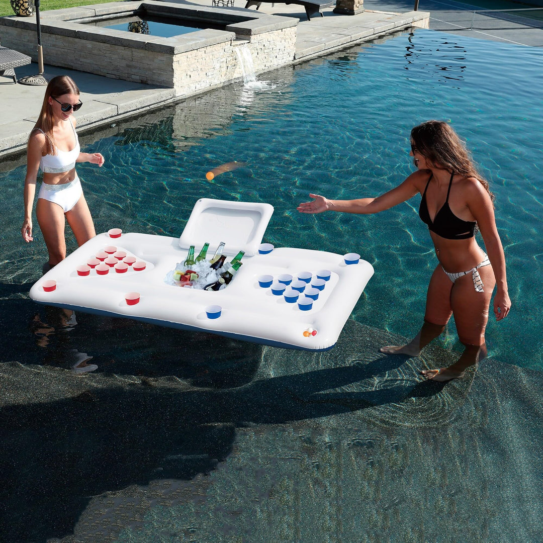 76.5" Inflatable Floating Swimming Pool Pong Game with in Cooler White