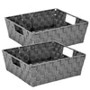 Simplify Large Shelf Woven Strap Tote, Decorative Storage Basket, Built in Handles, Organizing Accessories, Drawers, Desks, Closets, Bathroom, Bedroom, Nursery, Toys, Gifts, and More, 2 Pack, Grey