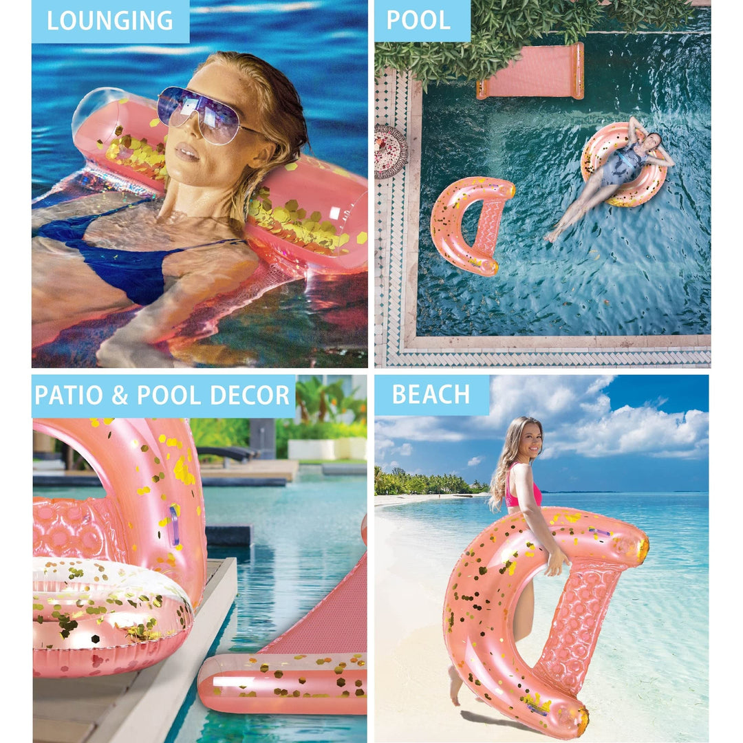 Rose Gold Inflatable Pool Floats Seating Bundle 3 Pieces Pack56 X 30 5 Inches Pink Plastic