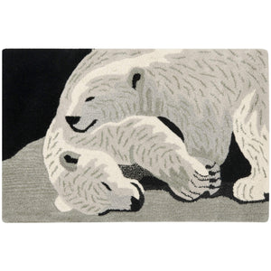 Handmade Wildlife Polar Bears Wool Rug - 2' X 3' Black Animal Kids Tween Novelty Rectangle Contains Latex