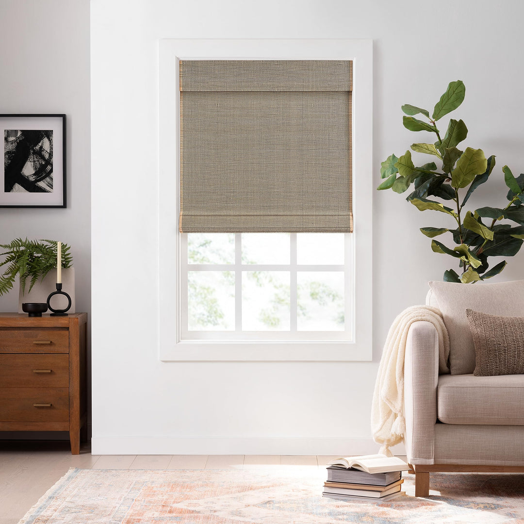 ECLIPSE Bamboo Roman Shades for Windows 23 in Wide x 72 in Long, Semi-Privacy Light-Filtering Cordless Blinds Bedroom, Living Room, Safe for Kids & Pets, Easy Mounting Interior Blinds, Natural/Black