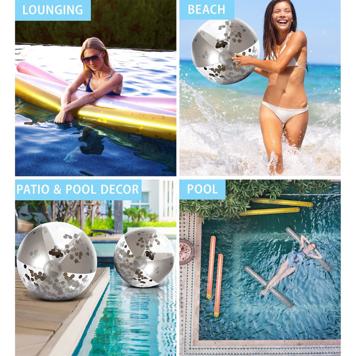 Silver Inflatable Beach Balls and Giant Pool Noodles 4 Pack74 X 6 Inches Plastic