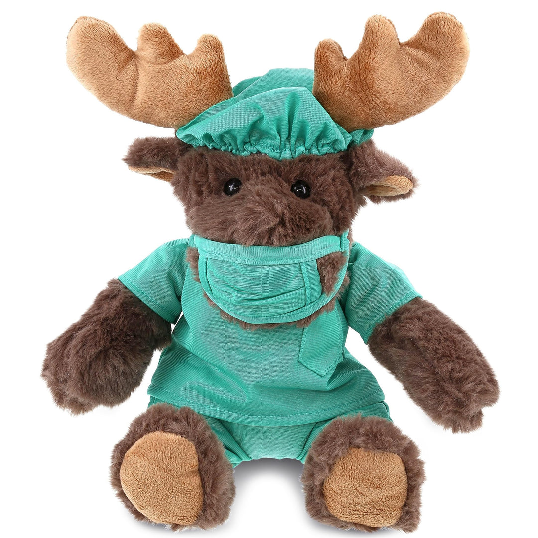 Doctor Plush Toy with Cute Scrub Uniform and Cap 10 Inches Brown Green Polyester