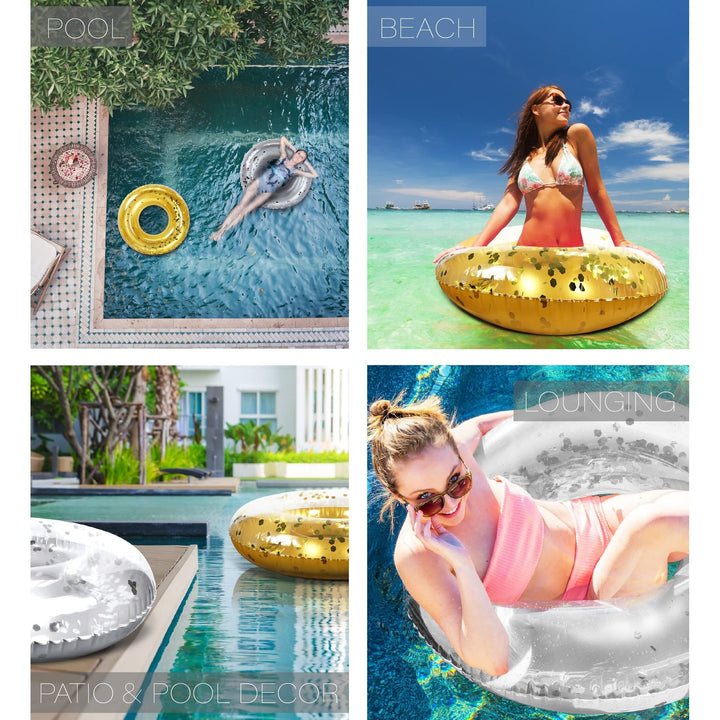 Bundle of Silver and Gold nflatable Pool Float Tubes Set 2 37 X 9.5