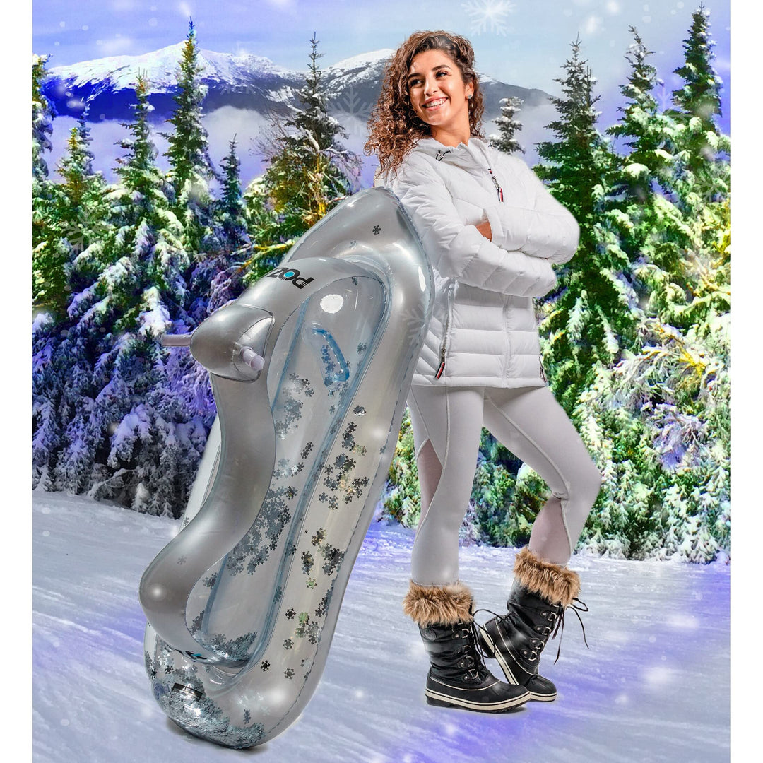 Silver Inflatable Snowmobile Sled with Gold Snowflake Confetti 51 X 23