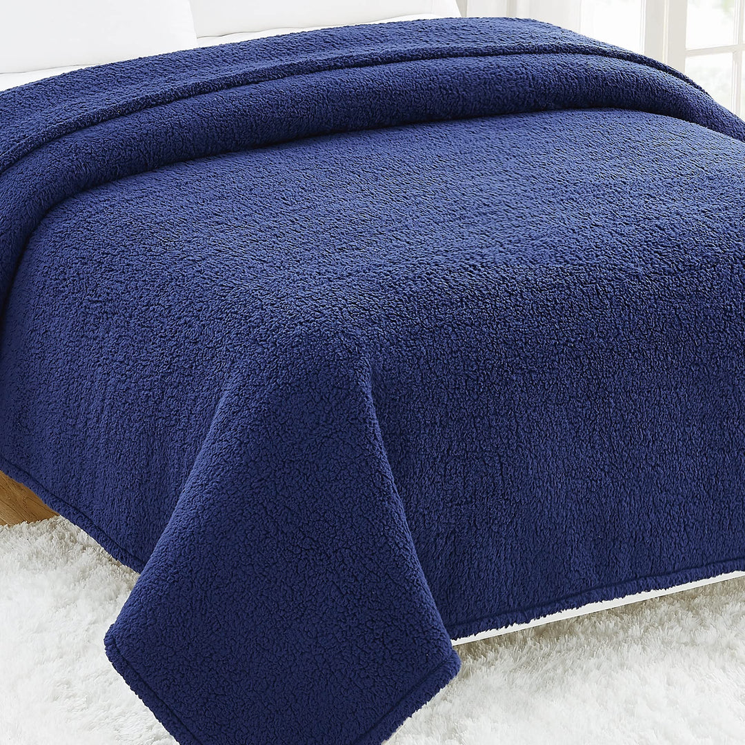 My World - Kids Cloud Sherpa Twin XL Blanket - Extra Fluffy and Soft - Navy