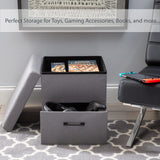 Simplify Collapsible Storage Ottoman with Drawer | Hidden Storage |