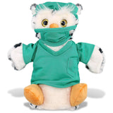 White Owl Plush Hand Puppet Doctor with Scrub Uniform and Cap 9.5 Inches Green Polyester