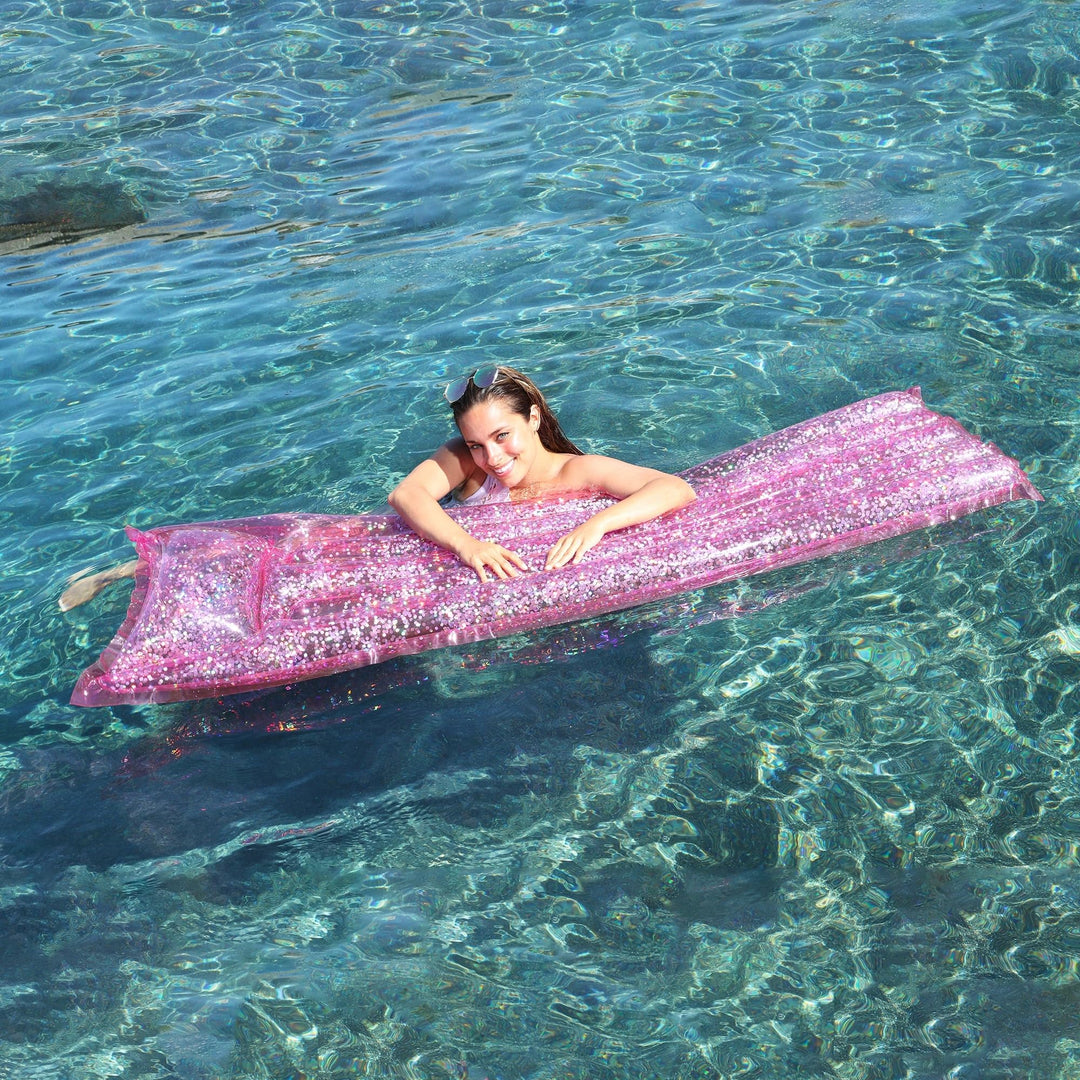 67" Inflatable Pink Glitter Swimming Pool Lounge