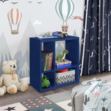 4-Cube Open Bookcase Kids Toy Storage Shelf Organizer (Blue) Blue Wood