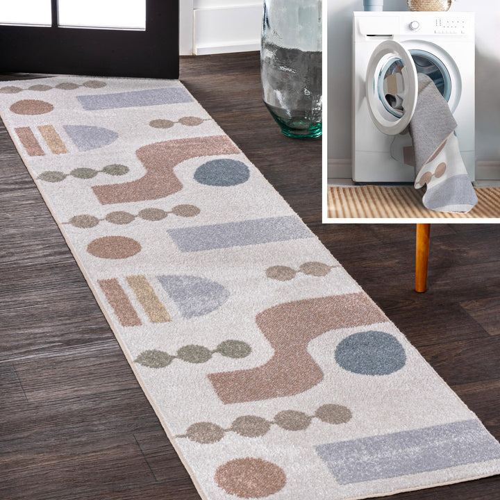 JONATHAN Y Doodle Abstract Coastal Kids & Novelty Machine-Washable Cream/Multi Area Rug