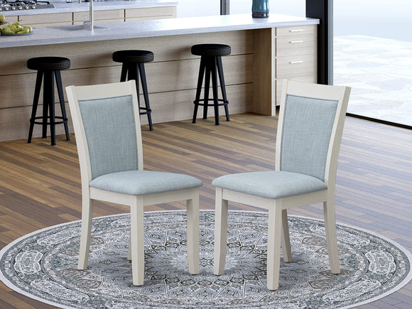 East West Furniture MZC0T15 Monza Parsons Dining Chairs - Baby Blue Linen Fabric Padded Chairs, Set of 2, Wirebrushed Linen White