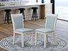 East West Furniture MZC0T15 Monza Parsons Dining Chairs - Baby Blue Linen Fabric Padded Chairs, Set of 2, Wirebrushed Linen White